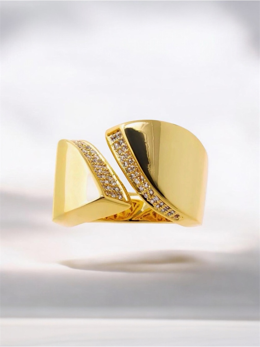 Adina Eden Solid/Pave Open Claw Wide Adjustable Ring NWT